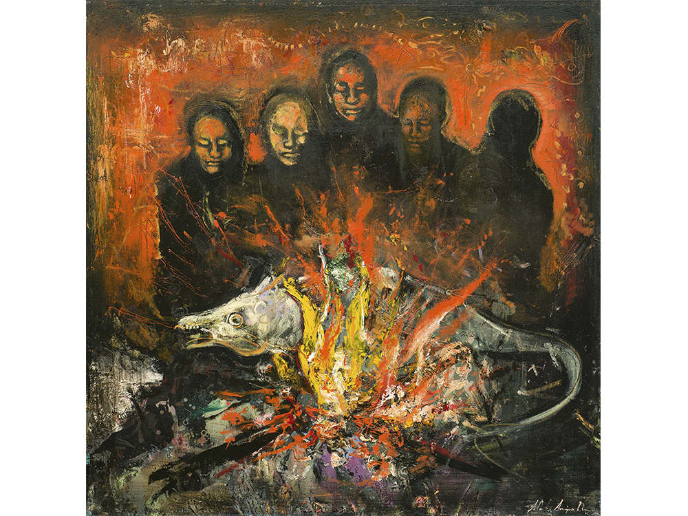 119 El principio del fuego, óleo sobre tela, 150 x 150 cm 