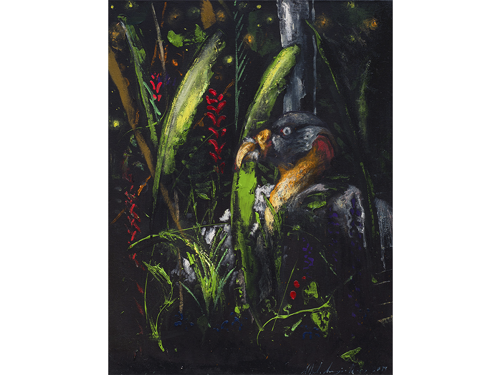 22 Rostros de la selva 3, óleo sobre tela, 80 x 155 cm 
