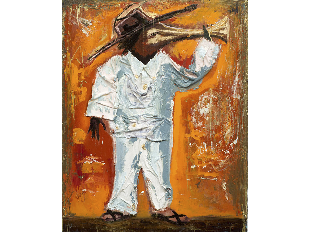 57.1 Serie espantapájaros 'Músico de Oaxaca', Óleo sobre tela, 100 x 80 